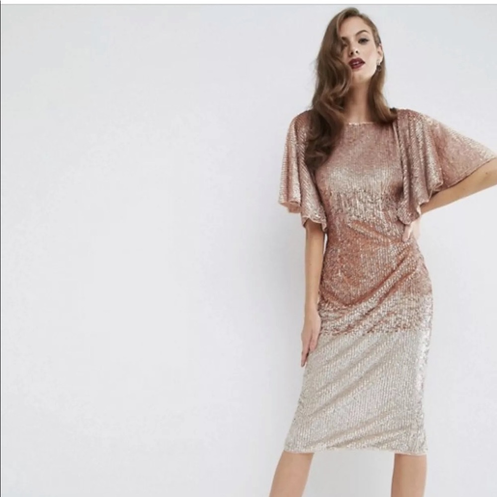 Red Carpet Ombre Embellished Caftan Midi Dress